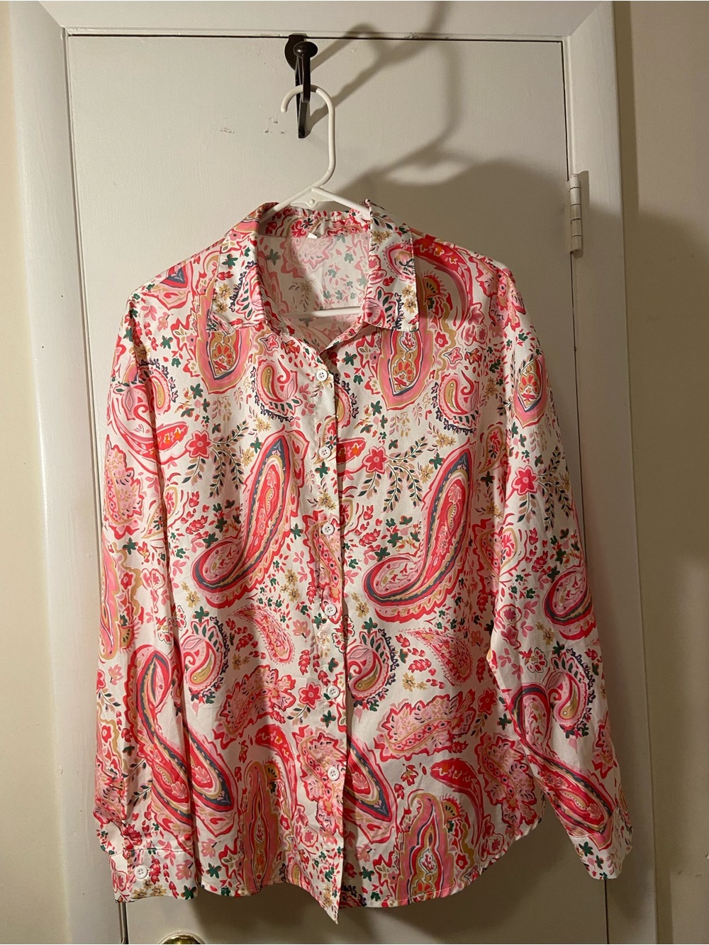 Women’s Pink Paisley Button-Down Blouse